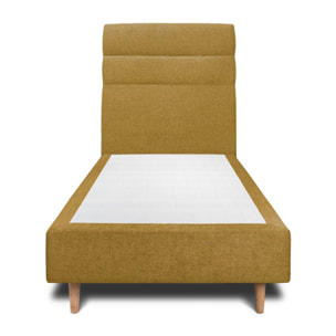 Lit avec tête de lit bandes horizontales tissu et sommier tapissier Ep20