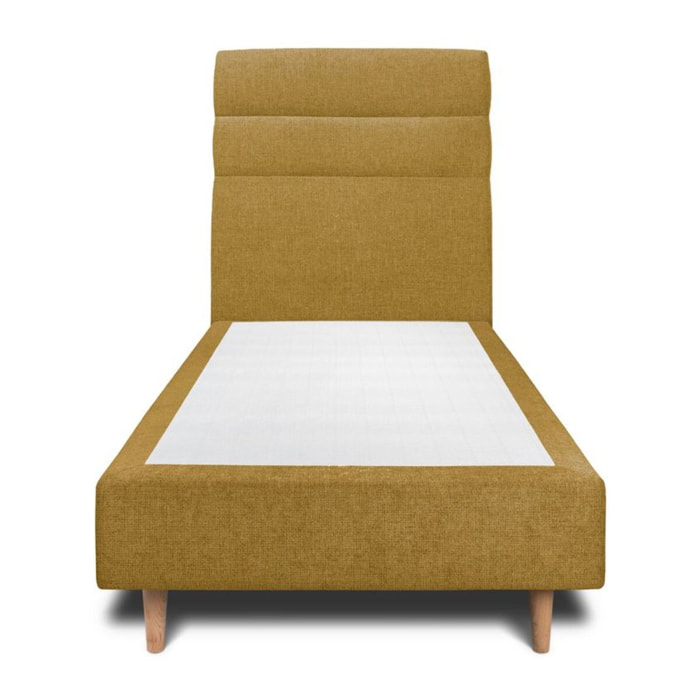 Lit avec tête de lit bandes horizontales tissu et sommier tapissier Ep20