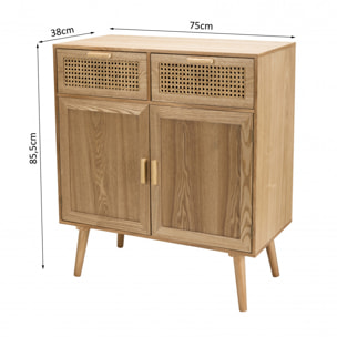 ROMEO - Buffet couleur naturelle 2 tiroirs 2 portes bois cannage