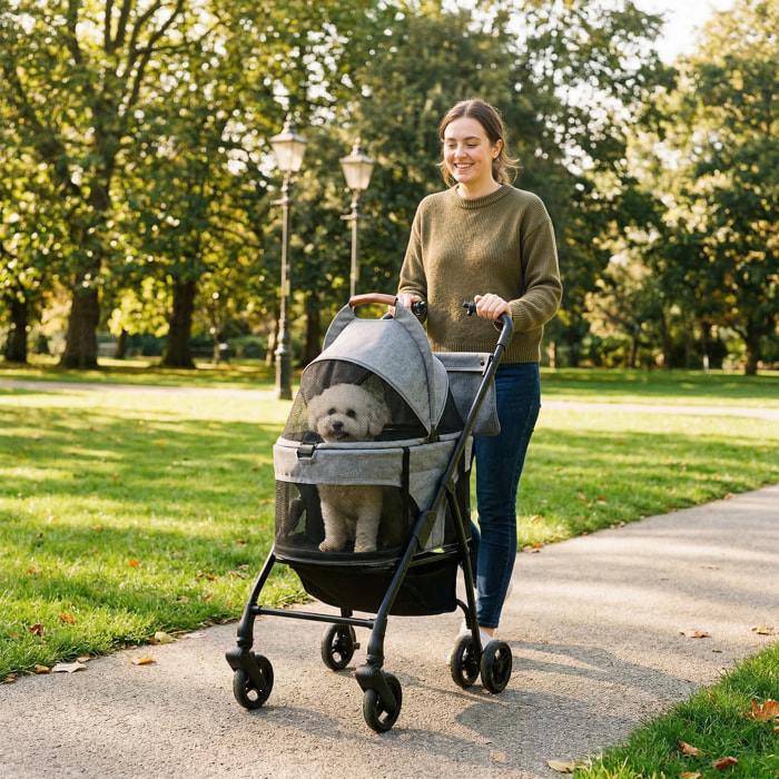 Poussette pour chien  siège auto sac de transport 3 en 1 gris