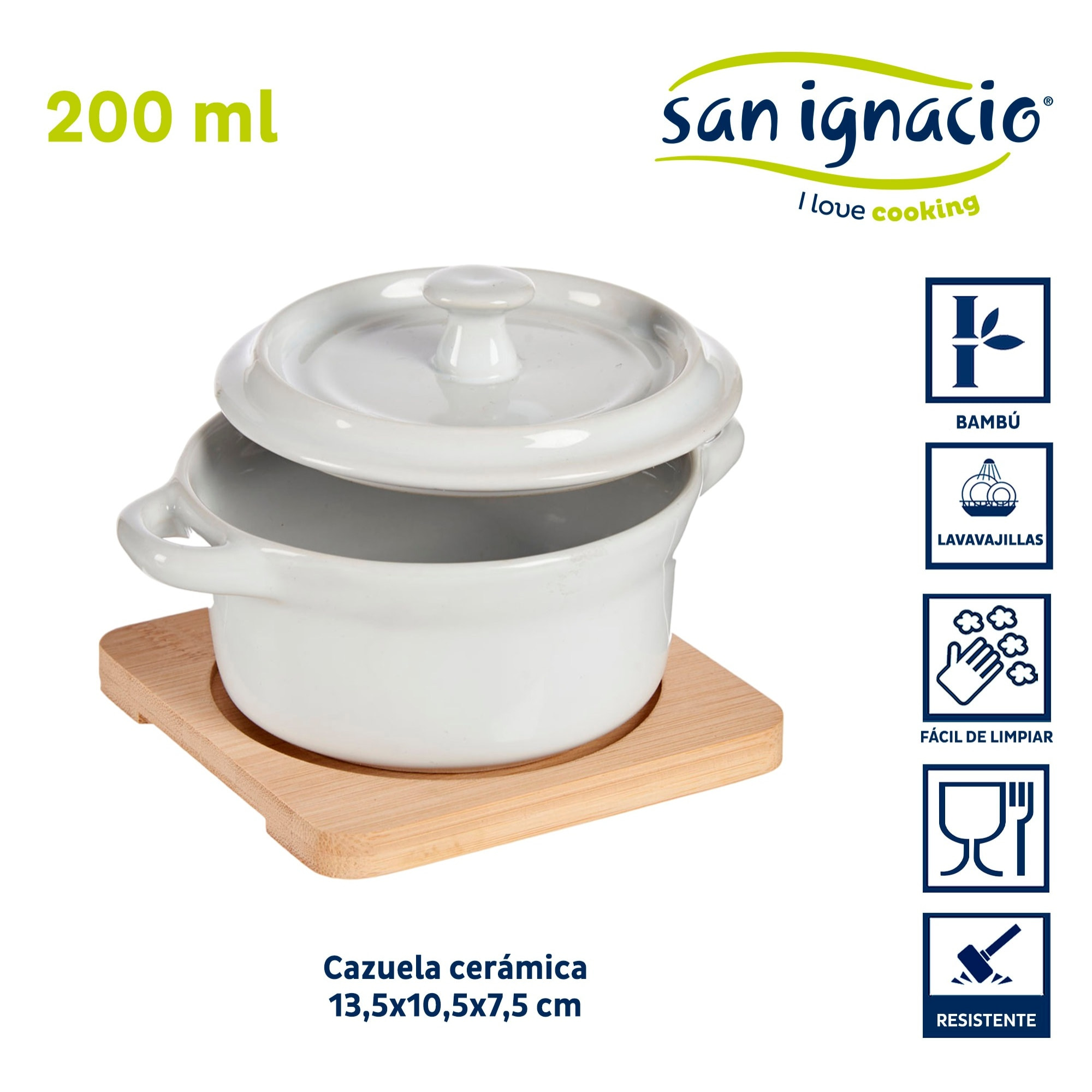 Cazuela ceramica redonda con base bambu colección vessia