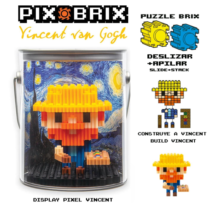 PIX BRIX PIXEL ART BOTE METALICO FIGURA VAN GOGH 482 PIEZAS