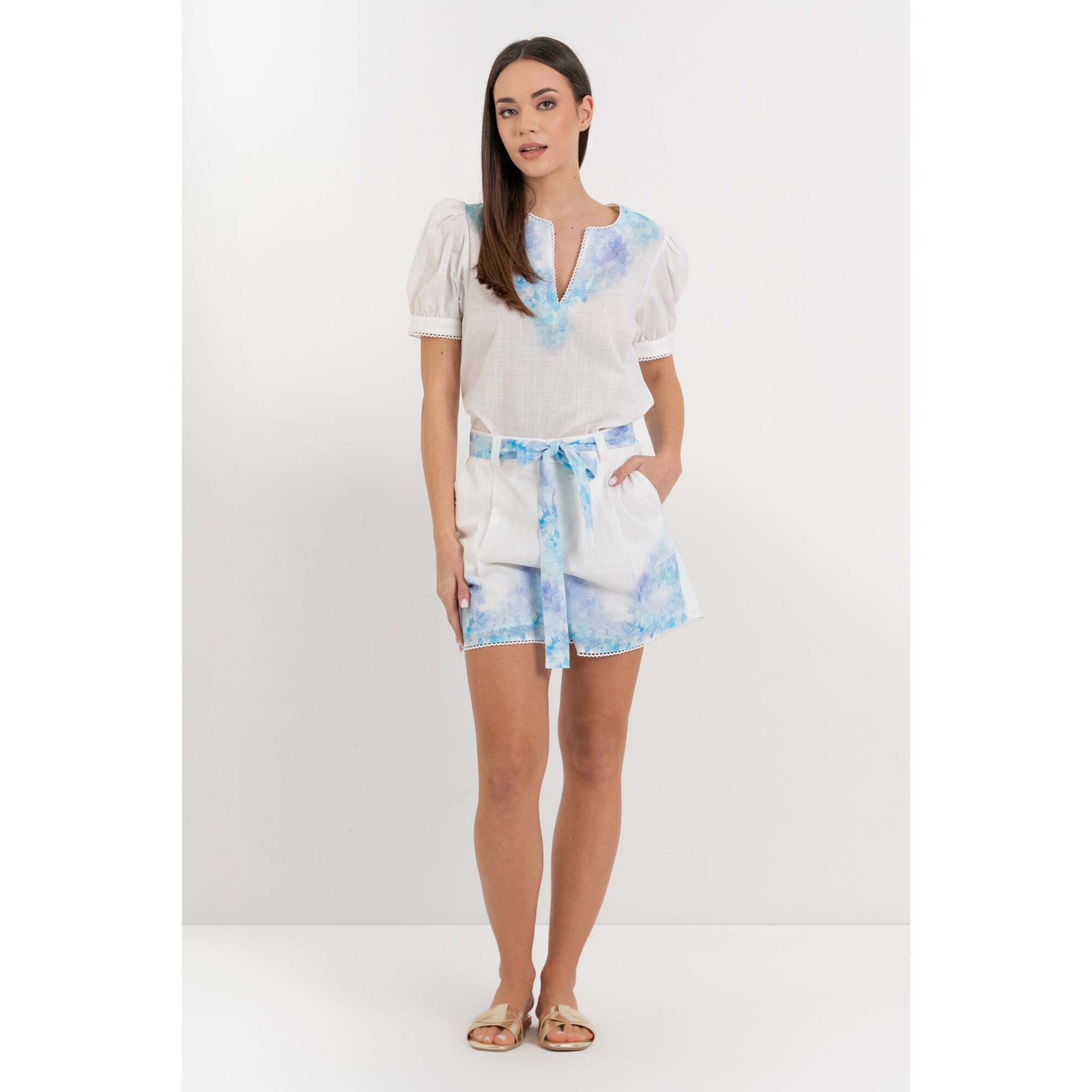 Kocca - Shorts da donna 100% cotone con cintura e stampa floreale Donna