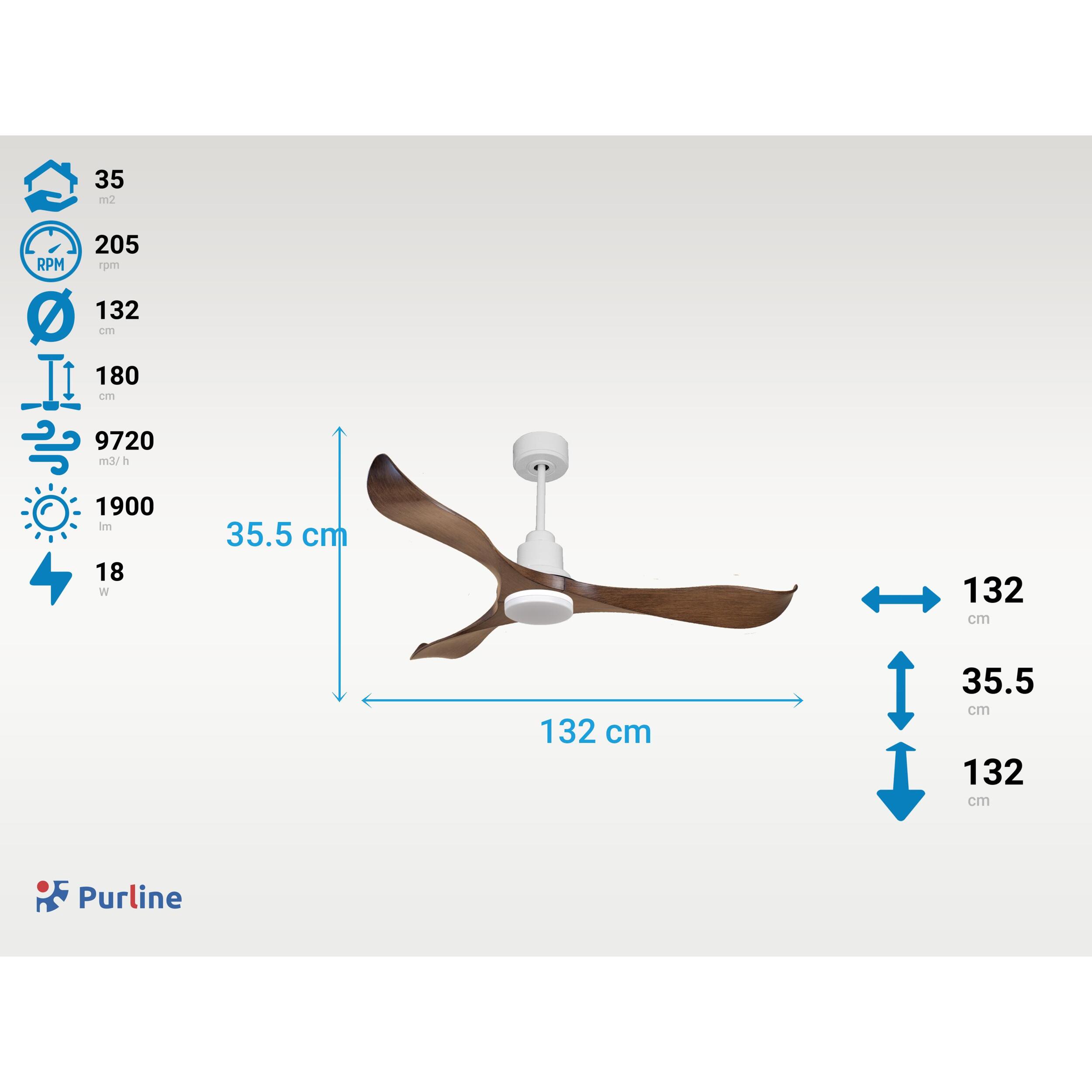 Ventilateur de plafond Réversible  Thermostat Dimmable Wifi Moteur à courant continu Toits en pente Télécommande Lumière à trois tons Adaptateur 2/3 Lames