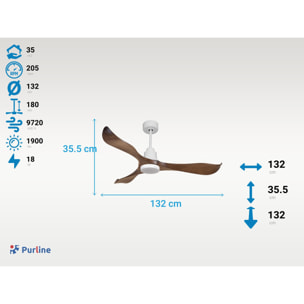 Ventilateur de plafond Réversible  Thermostat Dimmable Wifi Moteur à courant continu Toits en pente Télécommande Lumière à trois tons Adaptateur 2/3 Lames