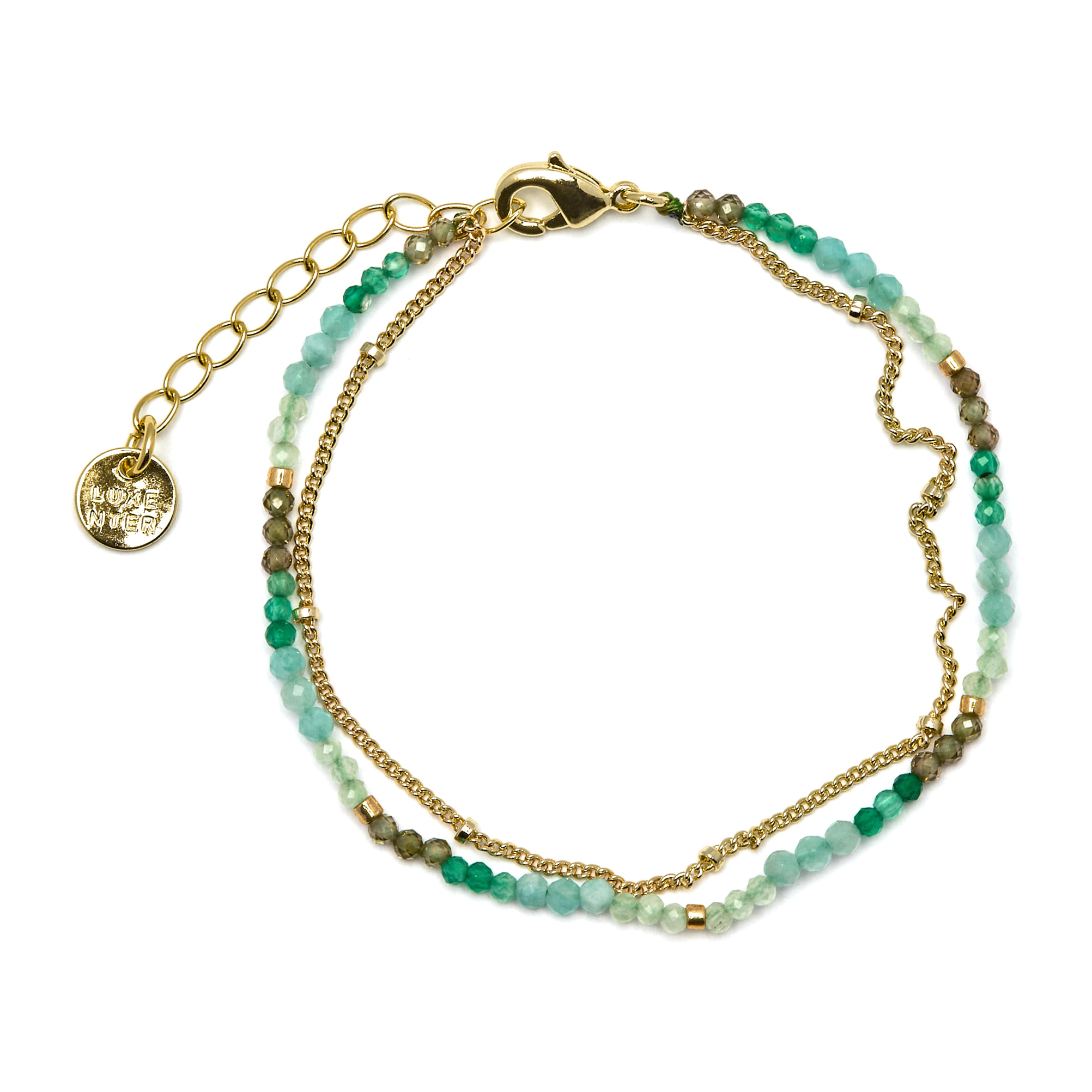 Pulsera de Cristal Verde acabada en oro amarillo de 18K