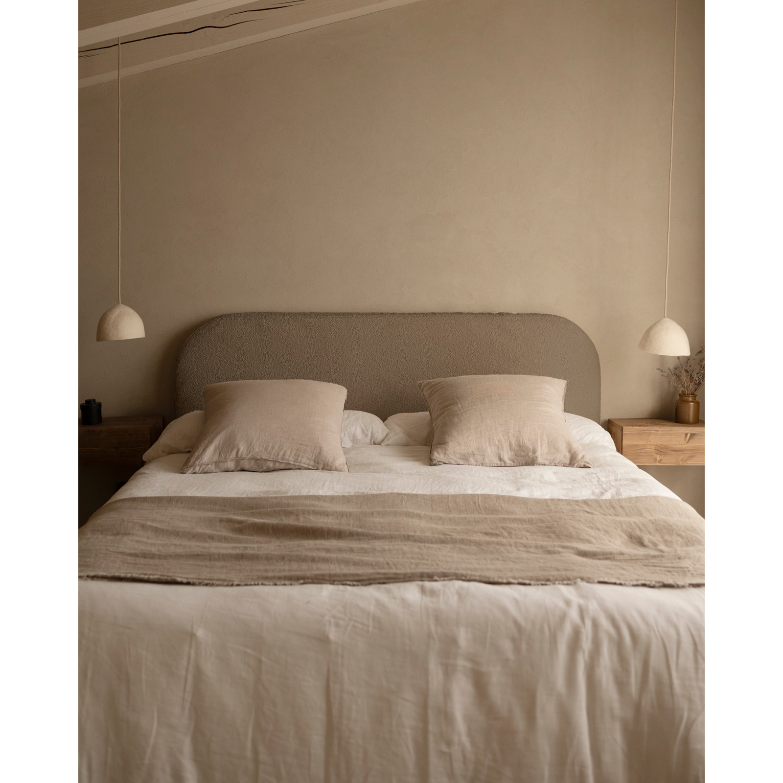 Housse pour tête de lit en bouclé marron en différentes tailles