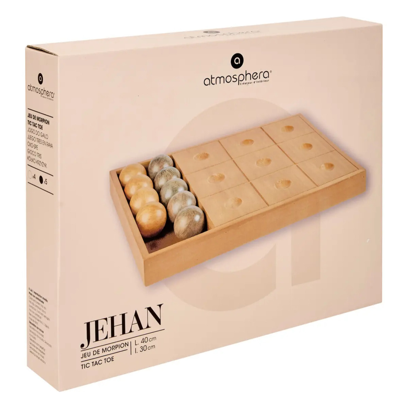 Jeu de morpion Jehan 40x30x4cm bois naturel