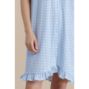 Camicia da notte donna in cotone con manica corta e abbottonatura centrale articolo stampa vichy Noidinotte