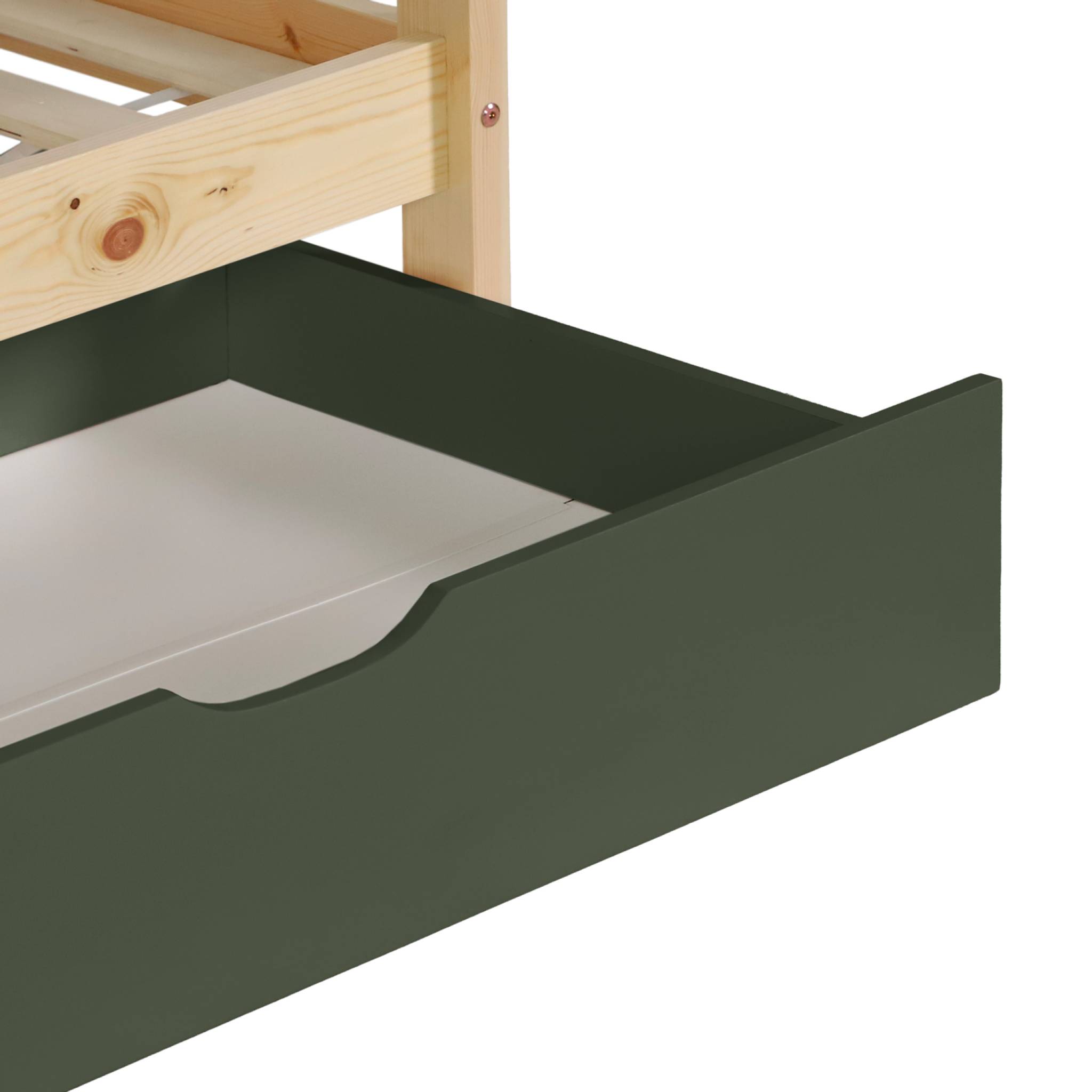 Lit enfant superposé cabane 90 x 190 cm pin naturel avec tiroirs de rangement ROYA