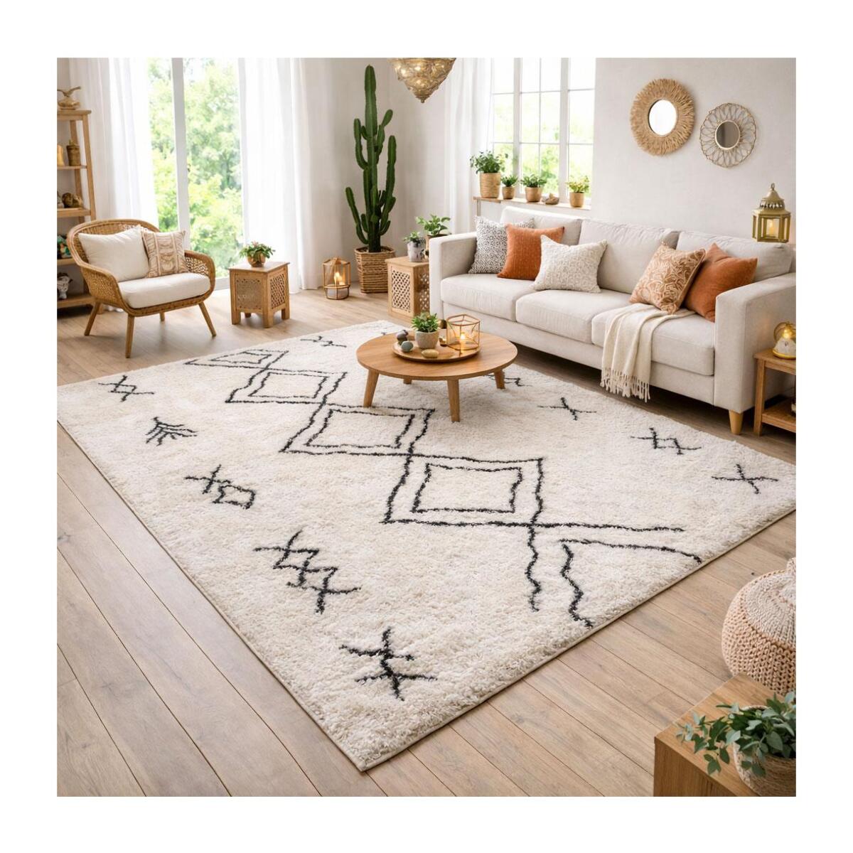 Tapis Shaggy longues mêches et aux motifs traditionnels Berbères