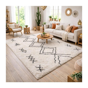 Tapis Shaggy longues mêches et aux motifs traditionnels Berbères