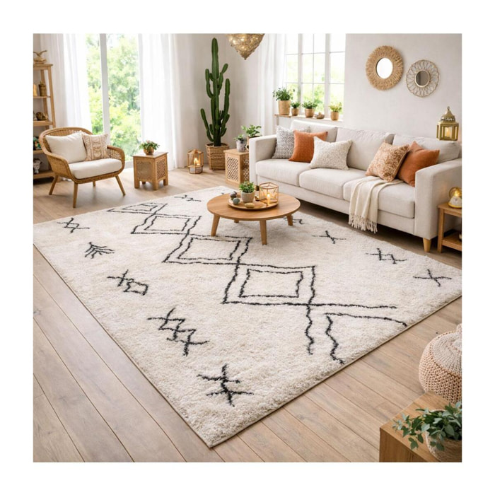 Tapis Shaggy longues mêches et aux motifs traditionnels Berbères