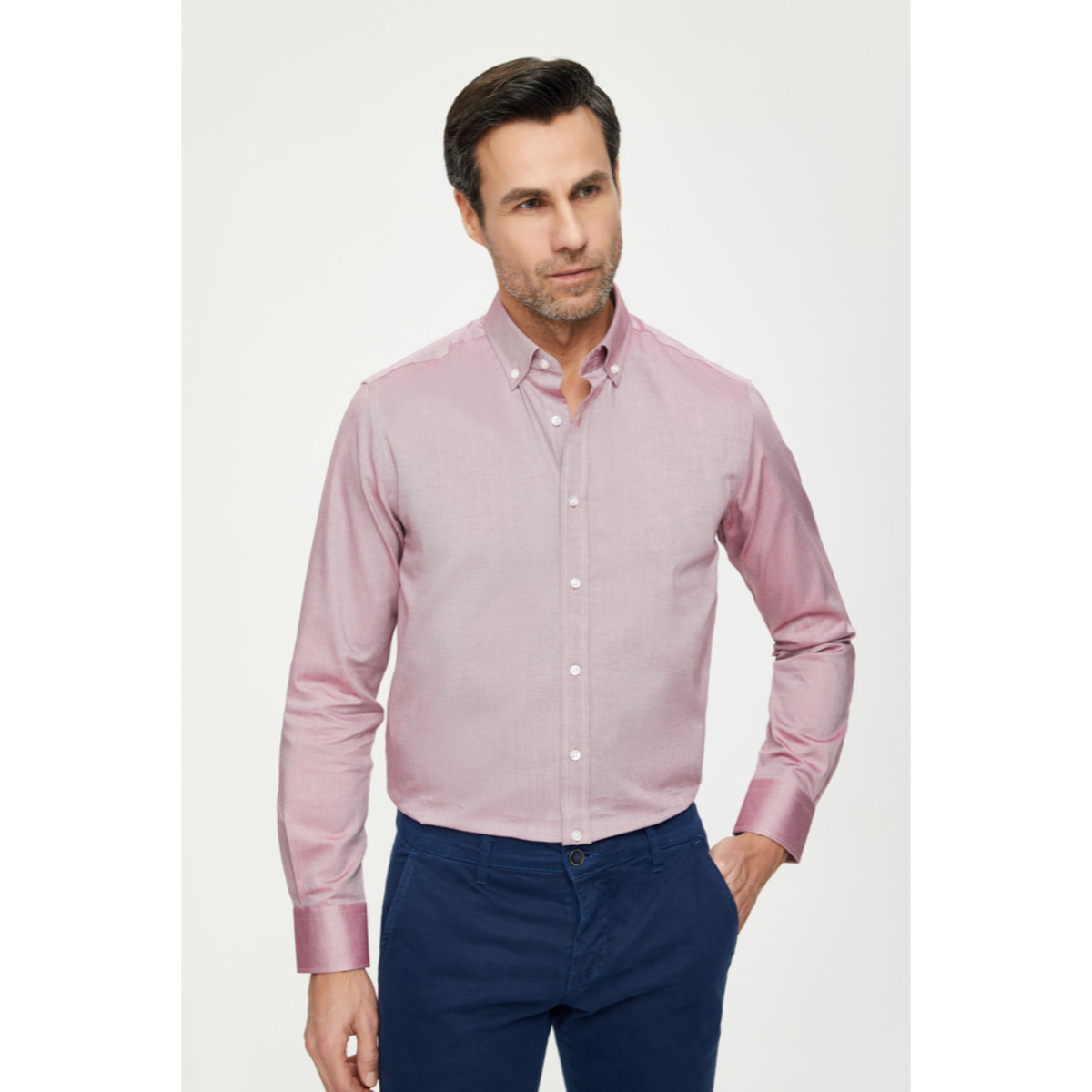 Camicia Uomo 1 Bottone Button Down Slim Cotone Unito Lilla