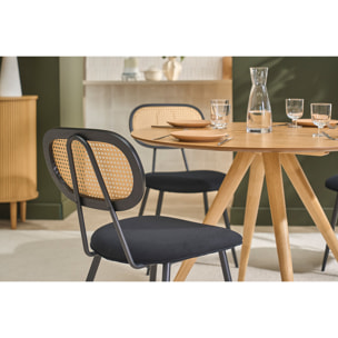 Chaises design noires en tissu velours, métal et cannage rotin (lot de 2) SWANN