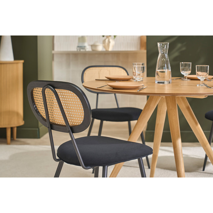 Chaises design noires en tissu velours, métal et cannage rotin (lot de 2) SWANN