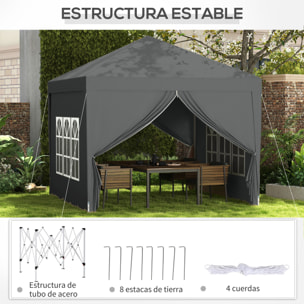 Carpa Plegable Pop-up Gazebo 3x3 m Cenador Plegable con 4 Paredes Laterales Anti-UV y Bolsa de Transporte para Camping Fiestas Gris