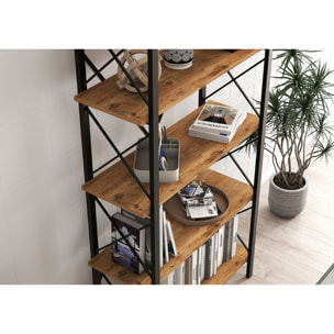 MILI - Bibliothèque design en métal - 5 étagères - bois et noir