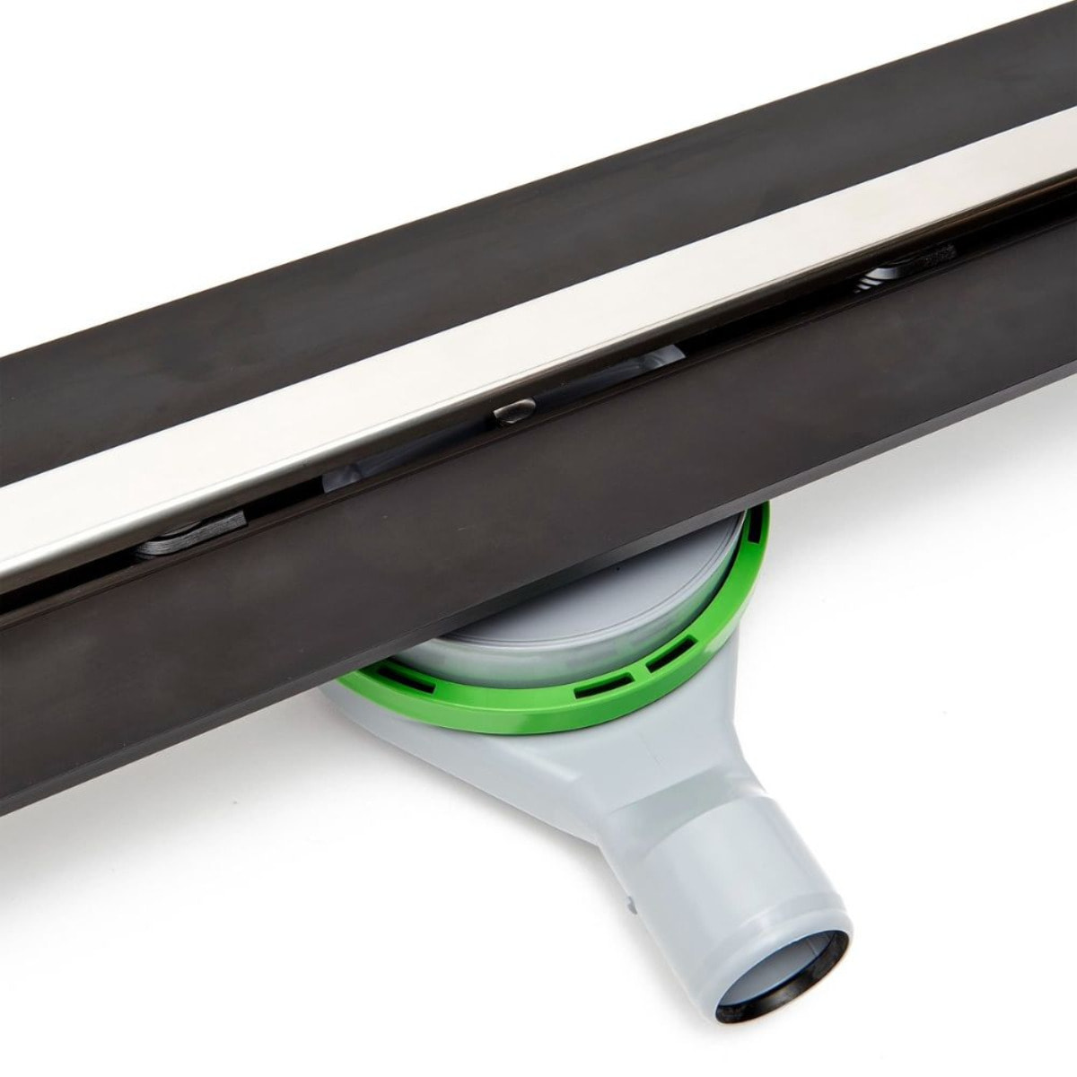 Caniveau douche plein pied à l'italienne, acier inoxydable satiné, pieds de réglage, siphon de sol compris