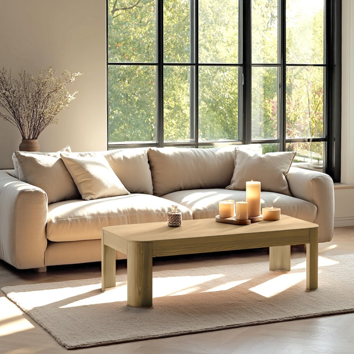 ELLA - Table basse rectangulaire L122 couleur naturelle design arrondi