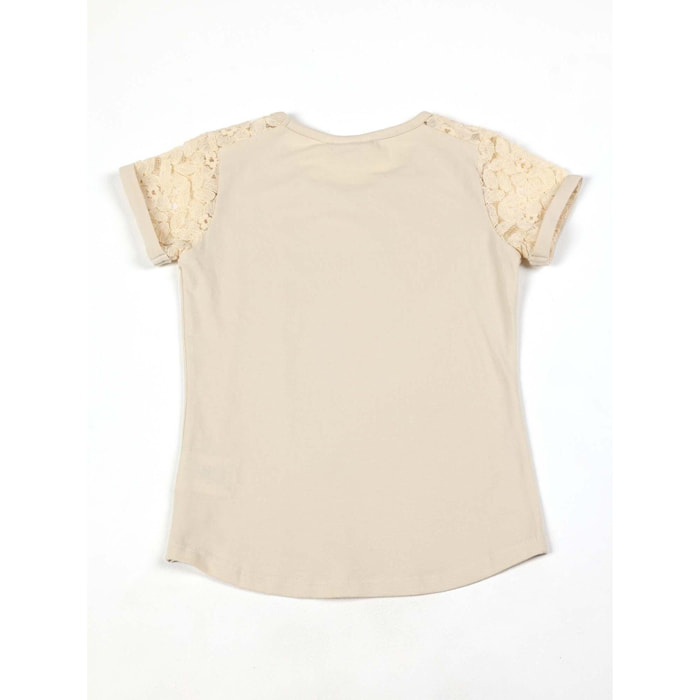 T-shirt a maniche corte da bambina in cotone elasticizzato Leone Lace
