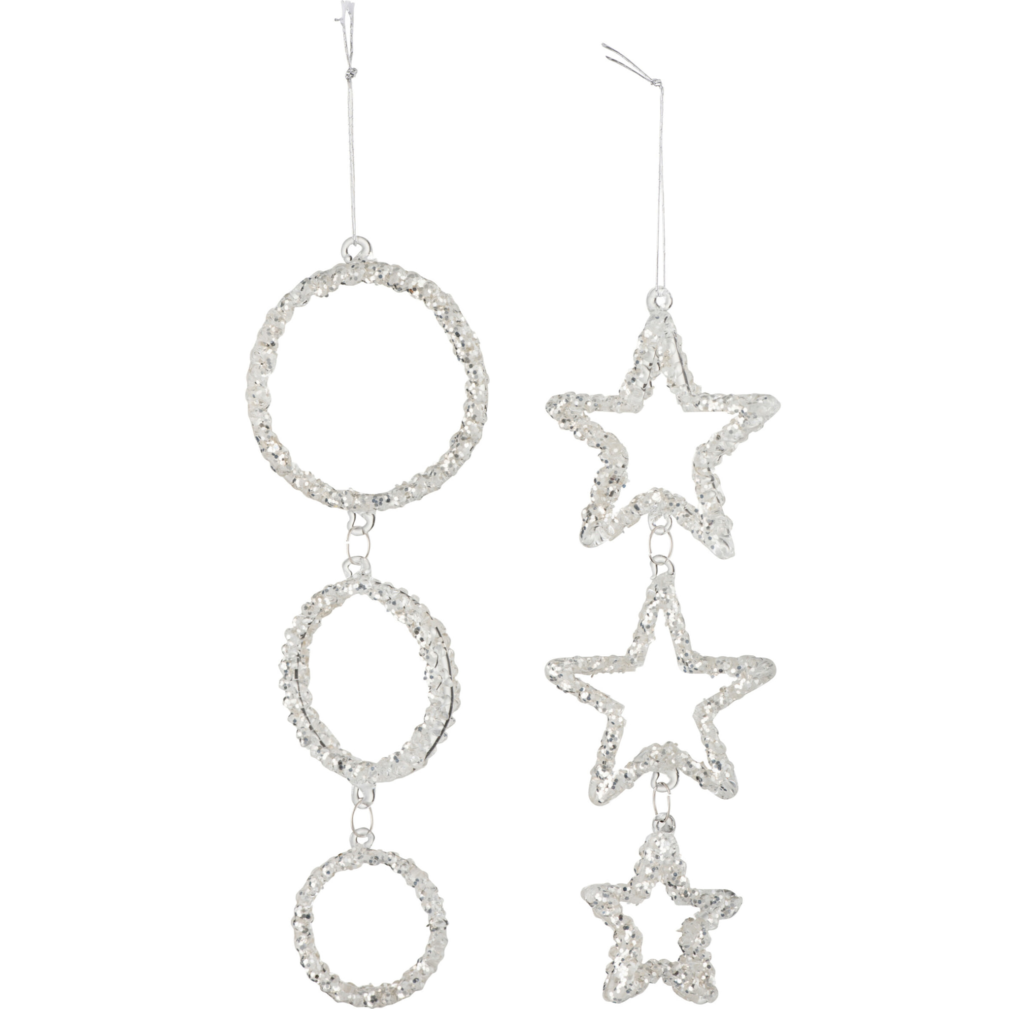 J-Line suspension Cercle + Etoile Paillettes - verre - argent - 2 pcs