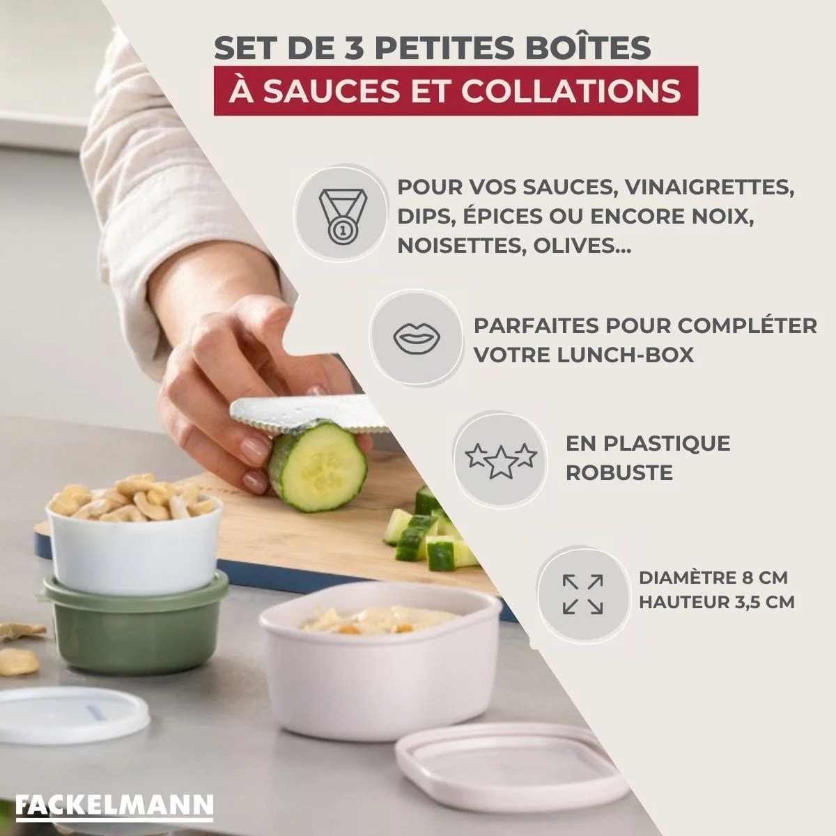 Set de 3 boîtes rondes à sauce ou épices Fackelmann Storage