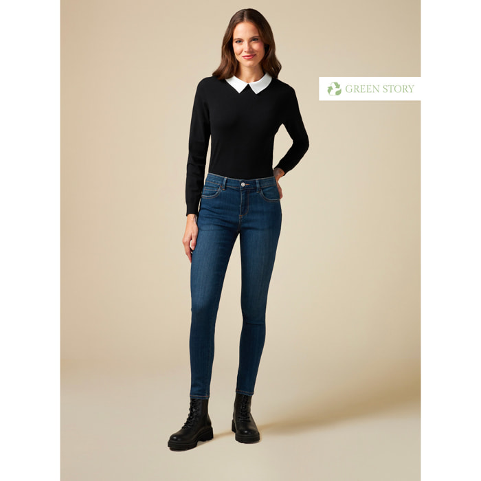 Oltre - Jeans skinny eco-friendly con bottone gioiello - Blu