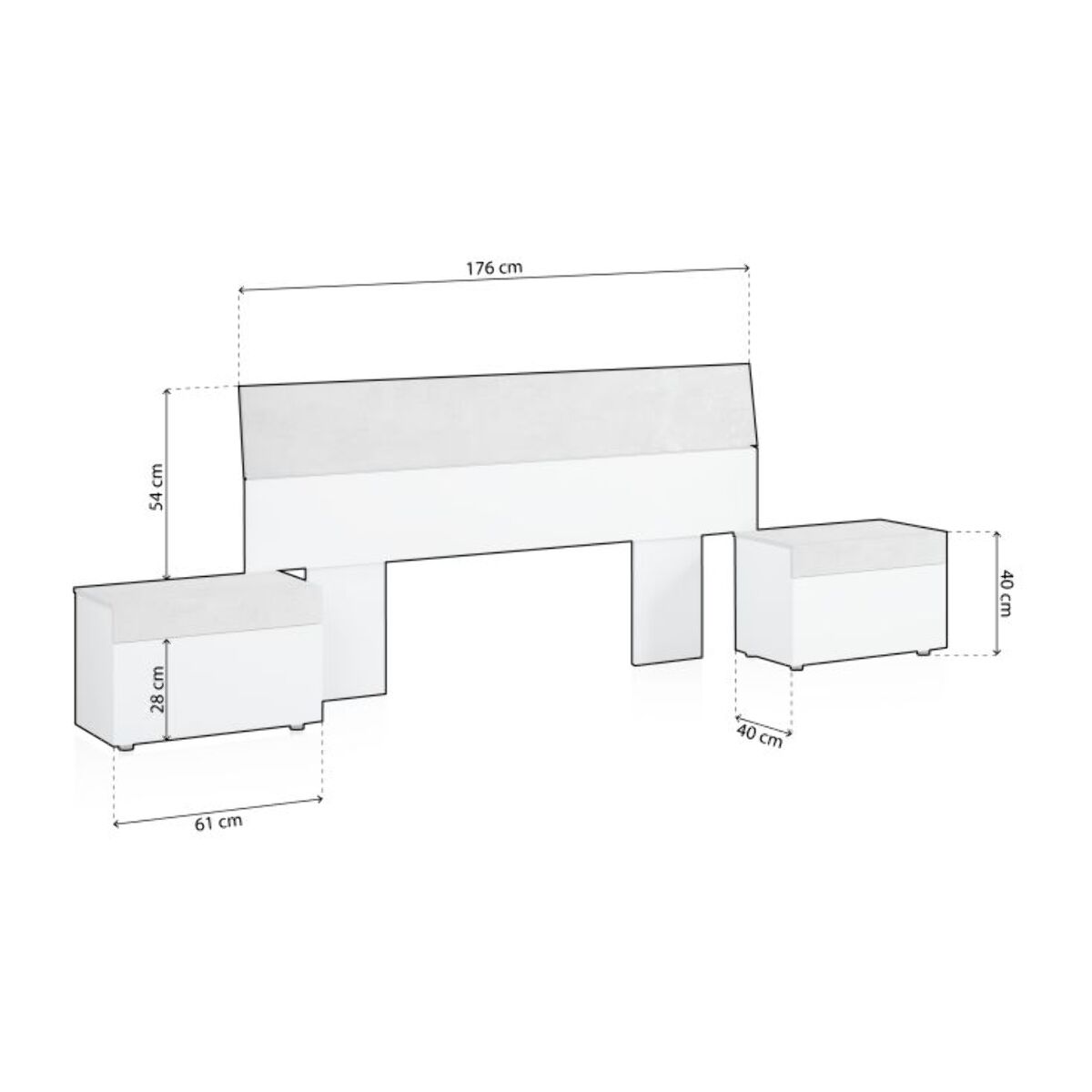 Cabecero con mesitas Axel Blanco Artik (Blanco Mate) - Gris Cemento