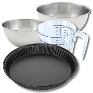 Set pâtisserie avec moule à quiche lorraine antiadhésif, 2 bols à mixer, verre mesureur et spatule Zenker