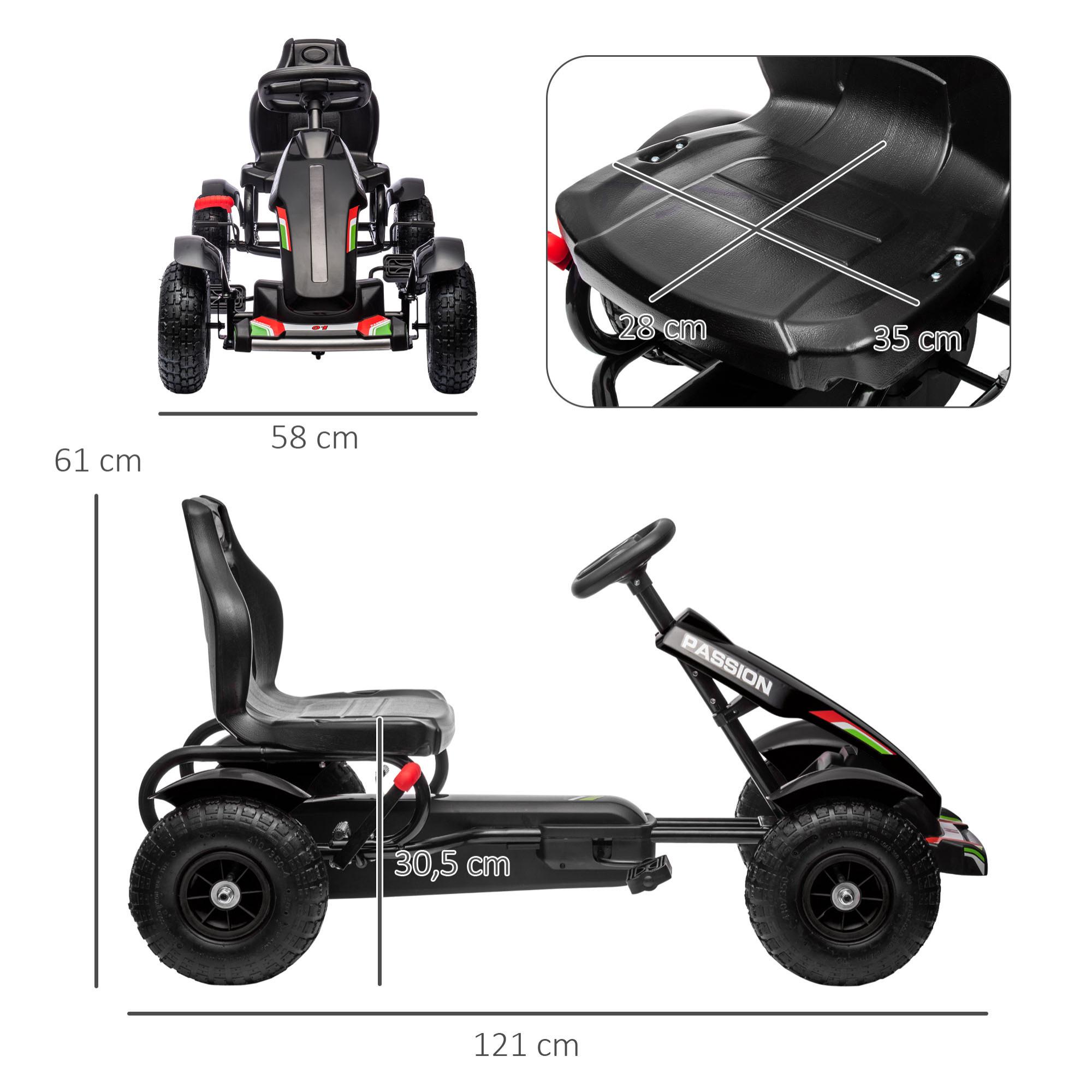 Go Kart a Pedales para Niños Coche de Pedales Infantil con Asiento Ajustable Neumáticos de Goma Freno de Mano para Niños y Niñas de 5-12 Años Carga 50 kg 121x58x61 cm Negro