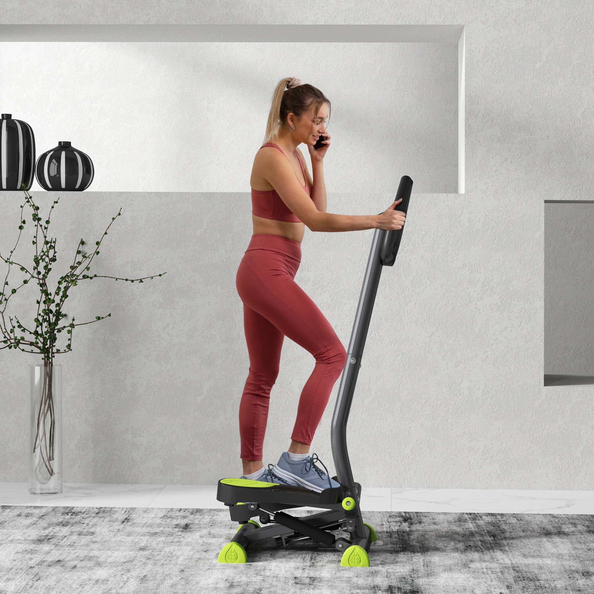 Máquina de Step Stepper Fitness en Casa para Escaleras con Pantalla LCD Manillar y Pedales Antideslizantes Equipo de Ejercicio para Gimnasio Oficina 55x44x108 cm Gris y Verde