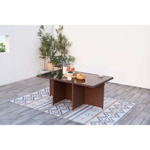 Table et chaises 10 places encastrables résine marron/blanc DALMA