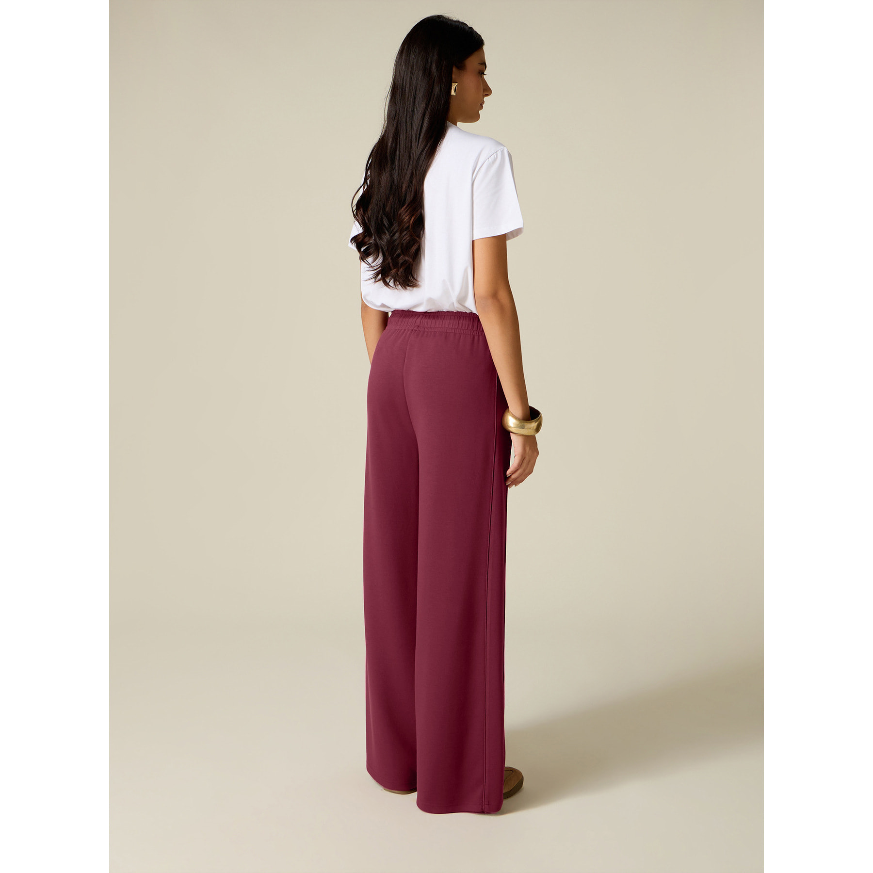 Oltre - Joggers palazzo con ribete - Burgundy