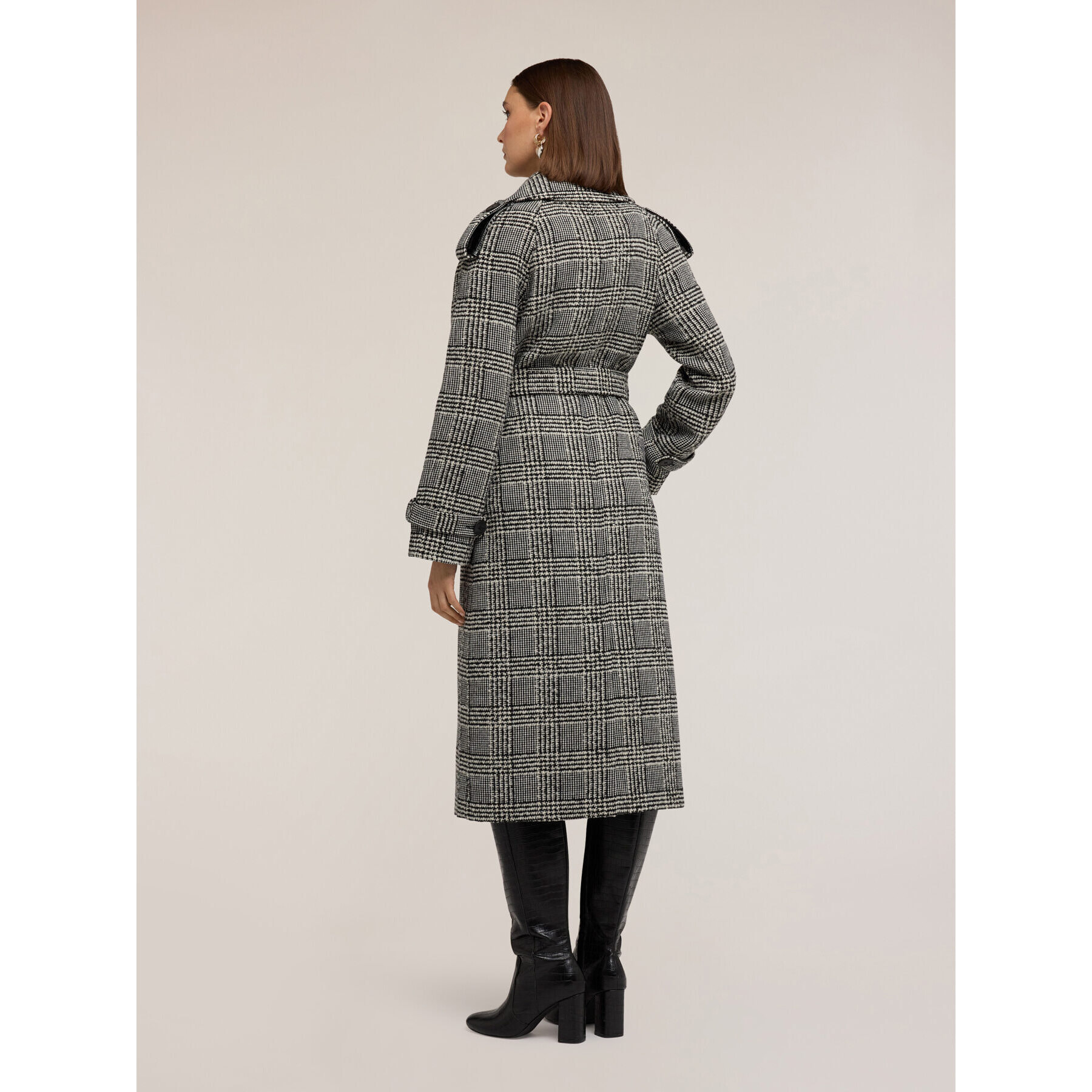 Motivi - Cappotto in misto lana fantasia check - Grigio