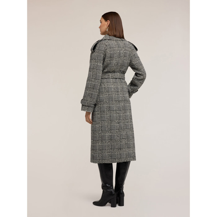 Motivi - Cappotto in misto lana fantasia check - Grigio