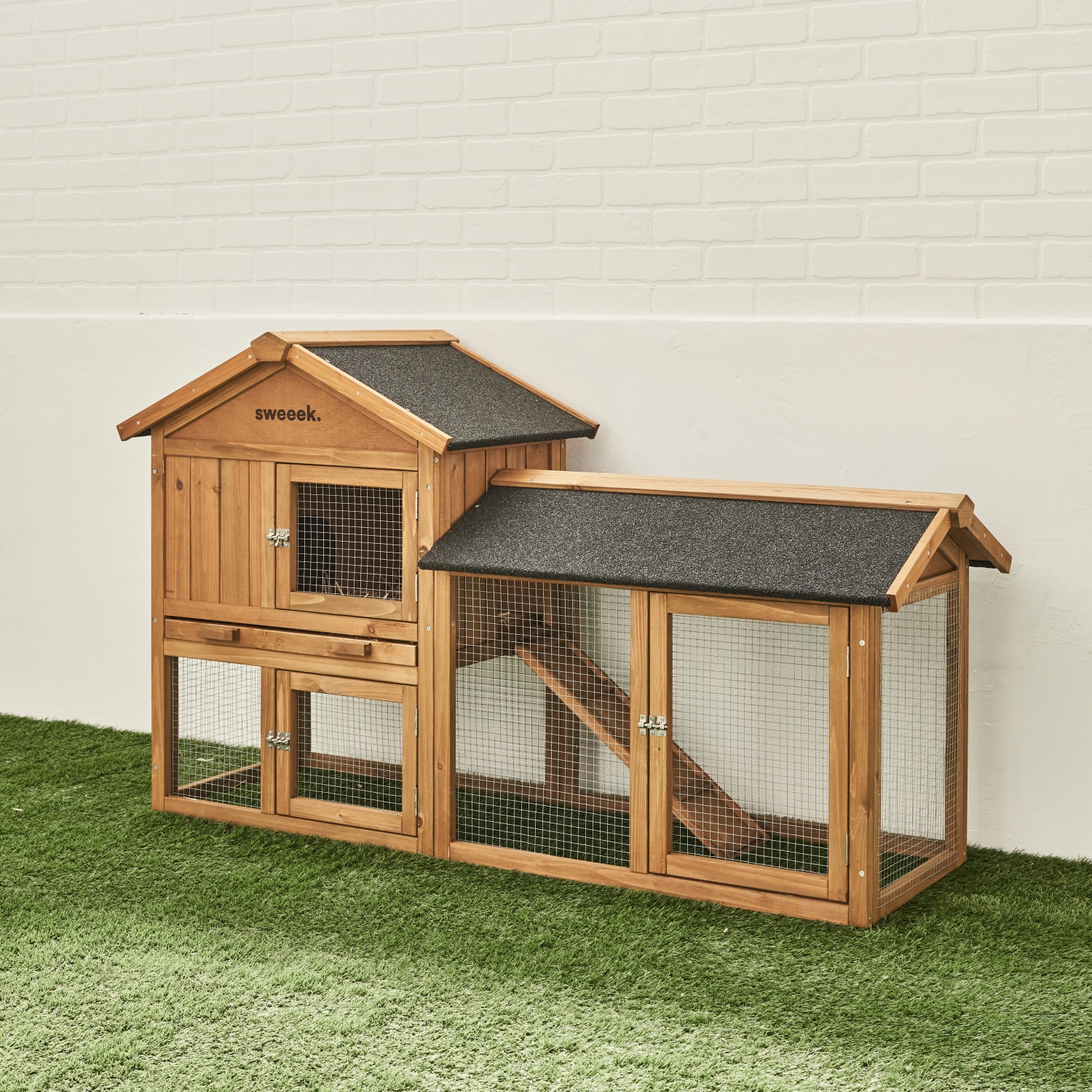 Clapier pour lapin et rongeur bois de sapin avec enclos 4 lapins HOTOT