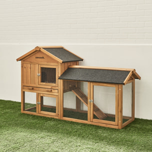 Clapier pour lapin et rongeur bois de sapin avec enclos 4 lapins HOTOT