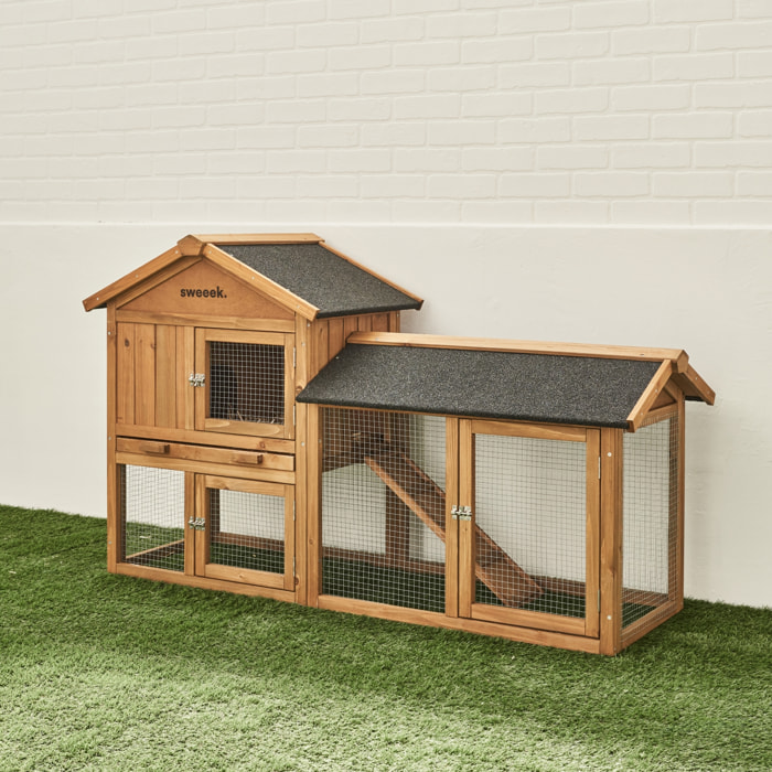 Clapier pour lapin et rongeur bois de sapin avec enclos 4 lapins HOTOT