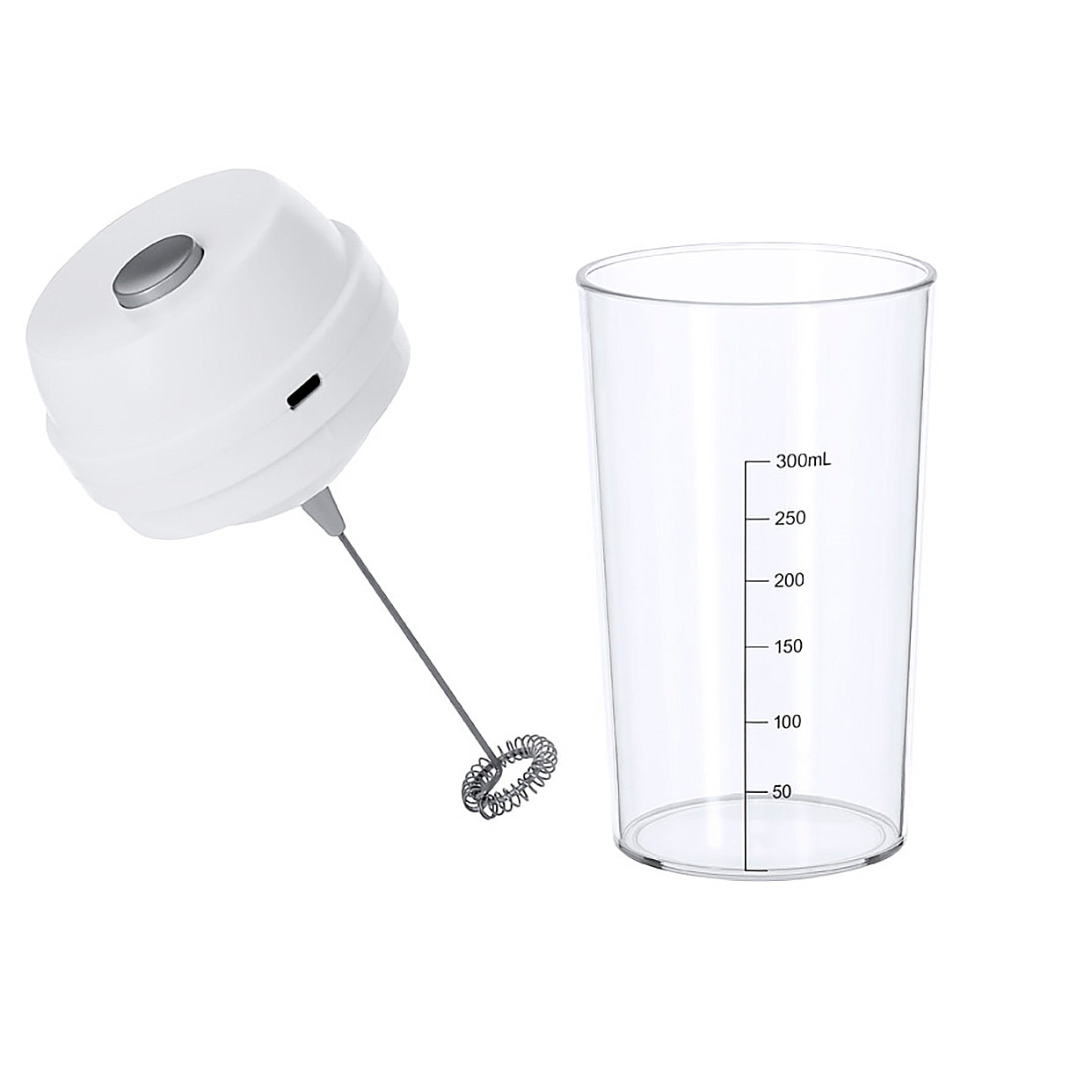 Vaso mezclador de 300 ml de capacidad. Con mezclador eléctrico en tapadera. Con dos velocidades y tapa ajustable. Incluye escala de medidas en el lateral.
