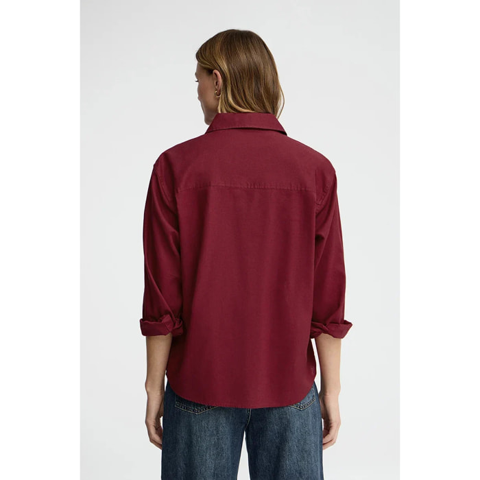 Camisa cotolino color vino de corte holgado y bordado Rigby Go