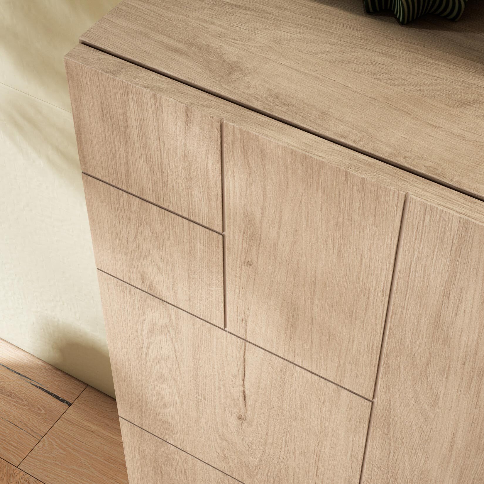 Zapatero Bergen melamina roble claro patas arena 87x90x27 cm