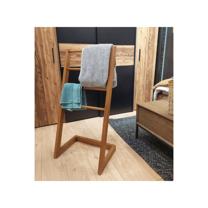 Porte serviette autoportant en bois de teck vernis H. 100 cm - ANGIE