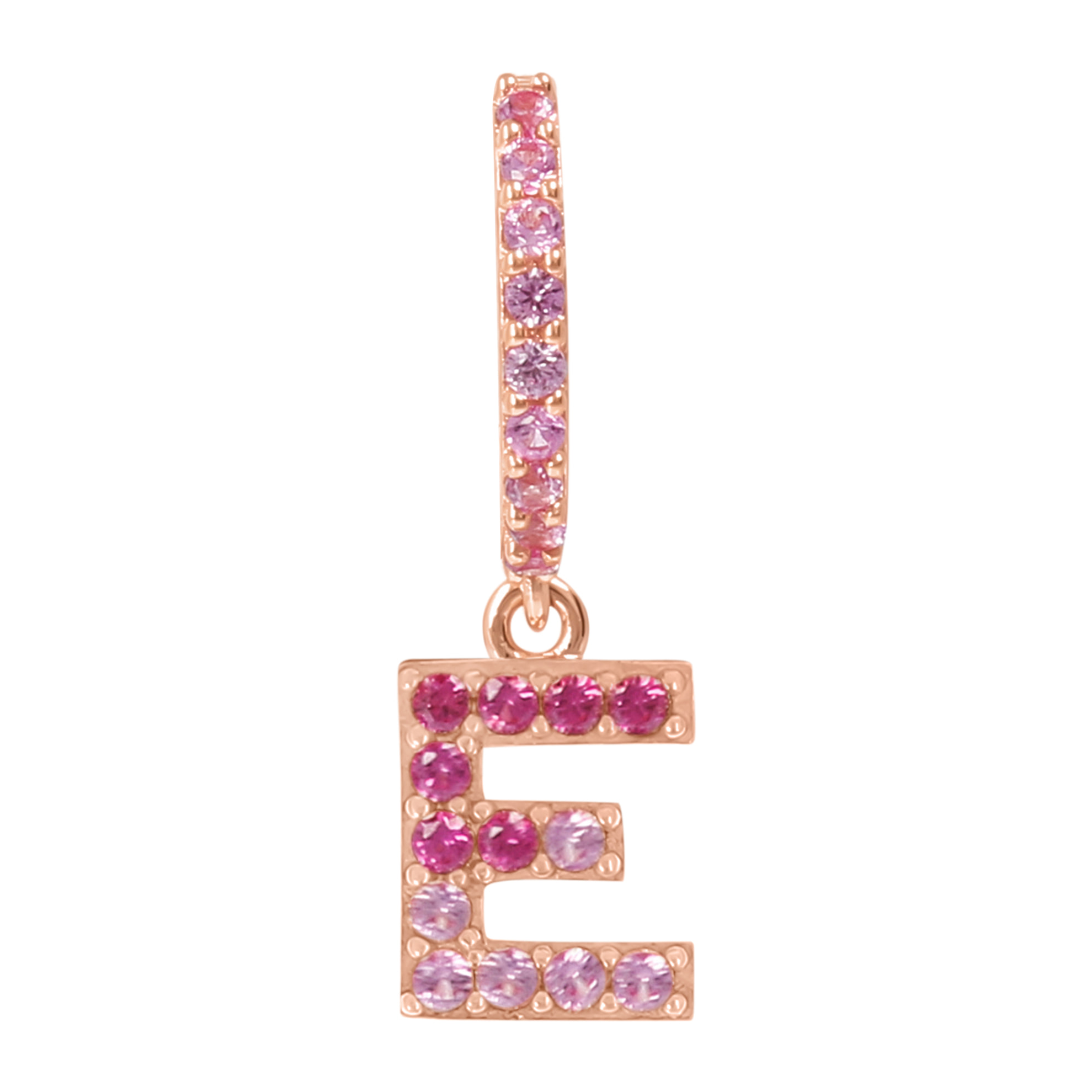 Orecchino Pendente con Lettera E in Pavé di Cubic Zirconia Rosa