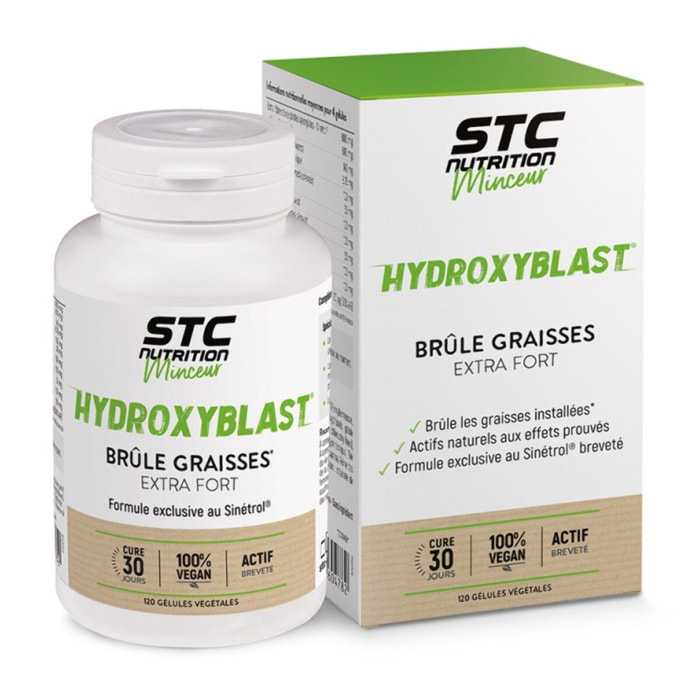 STC NUTRITION - Hydroxyblast - Complément alimentaire brûle-graisse extra fort et coupe-faim - Perte de poids - Ingrédients d'origine naturelle - Actif breveté Sinetrol - 100% vegan - Pilulier de 120 gélules végétales