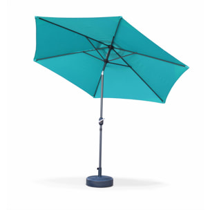 Parasol droit rond Ø300cm - Touquet Turquoise - mât central en aluminium orientable et manivelle d'ouverture