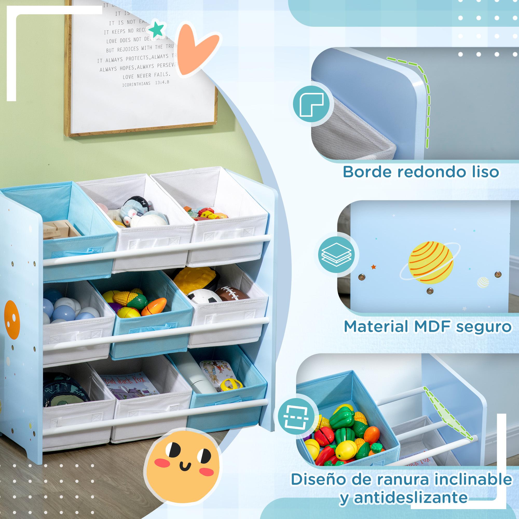 Estantería Infantil con 9 Cajas de Tela no Tejida Extraíbles Organizador de Juguetes para Dormitorio Guardería 63x30x60 cm Azul