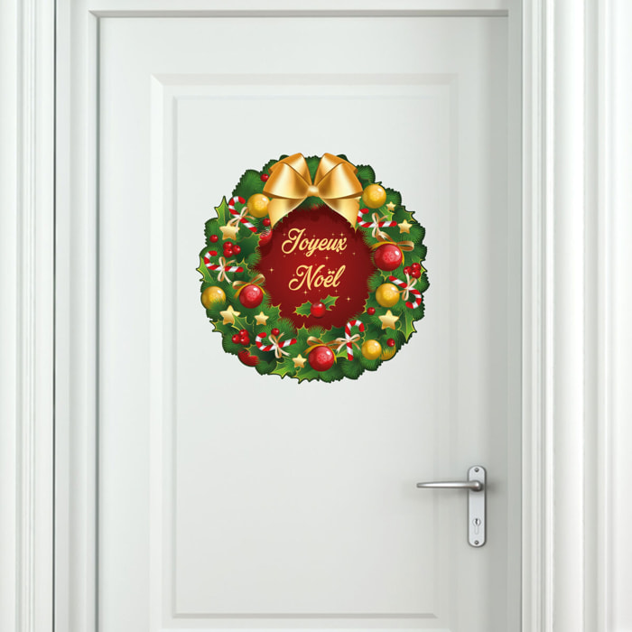 Sticker Noël la couronne Joyeux Noël - Autocollants stickers adhésifs noël - décoration fêtes