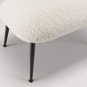 AGATHE - Tabouret cosy tissu bouclette blanc pieds métal noir