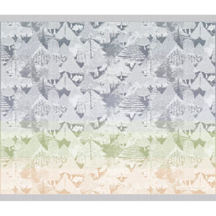Jete de canape pur coton 420 g/m² motif jacquard vert ecru Foret de neige sapin